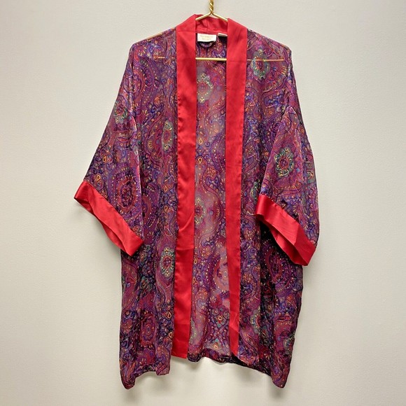 Victoria's Secret Other - Victorias Secret Sheer Paisley Robe OS Satin Trim Gold Label Pockets *NO BELT